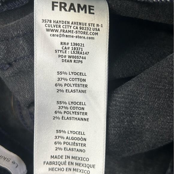 Frame Le Skinny de Jeanne Black Ripped Jeans Dean Rips Back Acid Stone Wash 26 - Picture 13 of 16